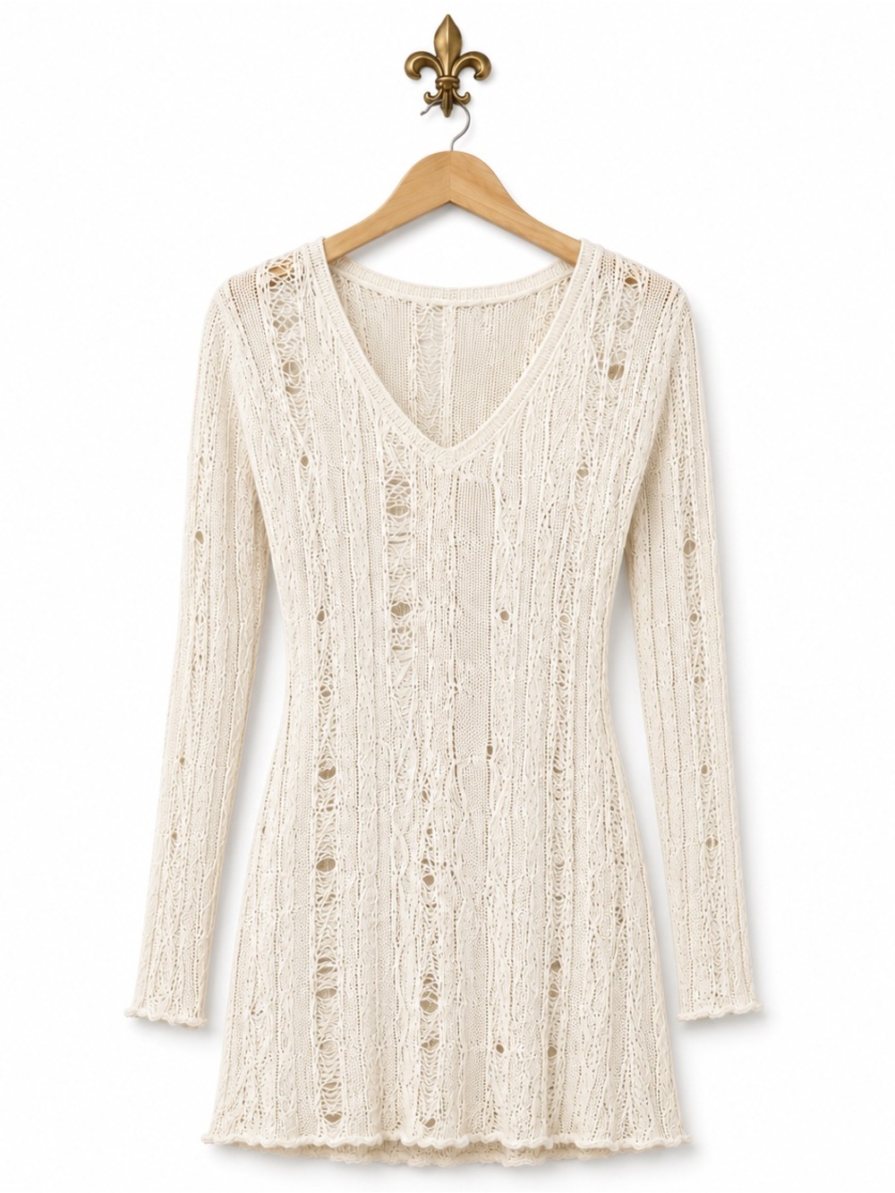 Marina Spadafora Italy Chic Cream V Neck Knit Sweater Coverup Top S